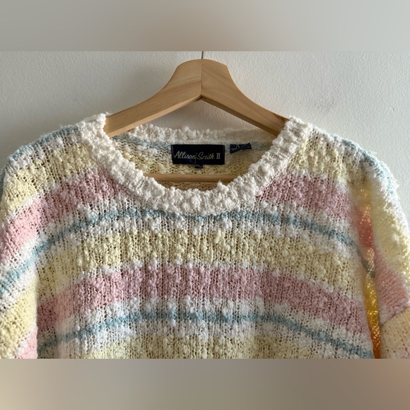 Vtg Allison Smith II Sherbet / Pastel Striped Sweater, Textured Yarn, Size Large - Picture 2 of 16